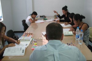 German A1 teacher answers Thai students questions at Patong Language School