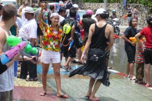 Songkran water fight on Bangla Road in Patong Phuket