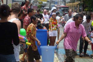 Songkran water fight on Bangla Road in Patong Phuket just minutes from Patong Language School