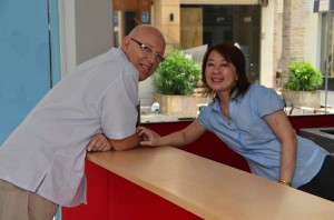 Ian and K. Bebe in Patong Language School's reception area
