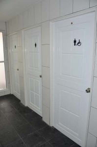 bathroom doors in Patong Language School's new building